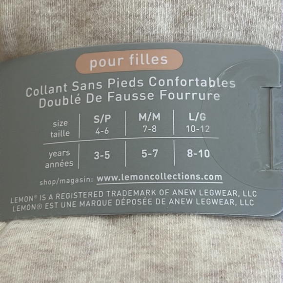 LITTLE LEMON FOR GIRLS COZY FAUX FUR LINED FOOTLESS TIGHT SIZEMORE 7-8 - Picture 3 of 5